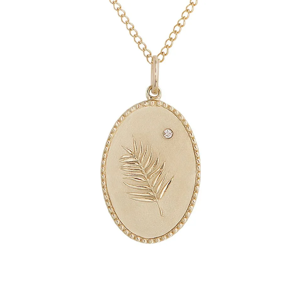 10K Gold Medium "Palm Leaf" Necklace with Diamond Detail