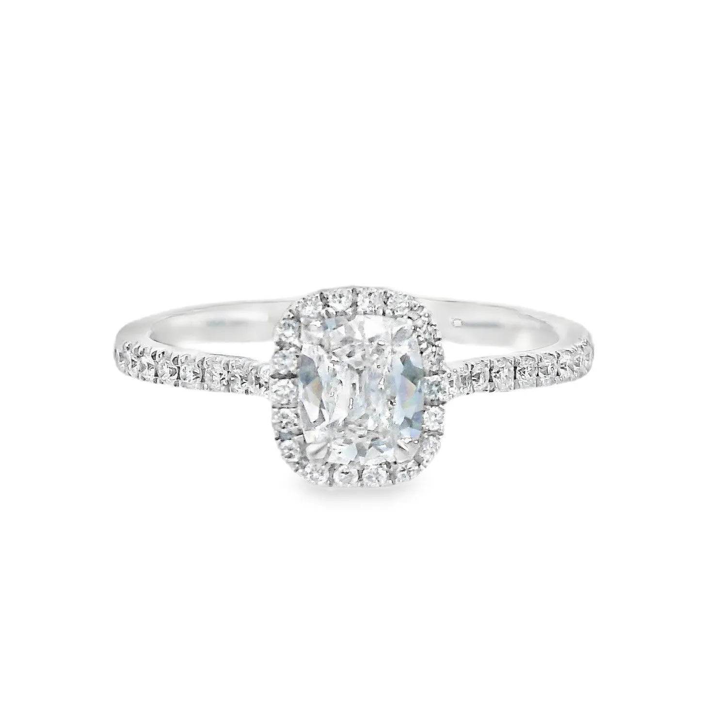 14K White Cushion Diamond 0.53Ct Halo Engagement Ring