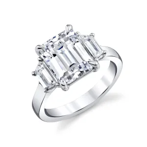 14K White Gold Emerald Cut Engagement Ring With Trapezoid Side Diamonds (4.55ctw)