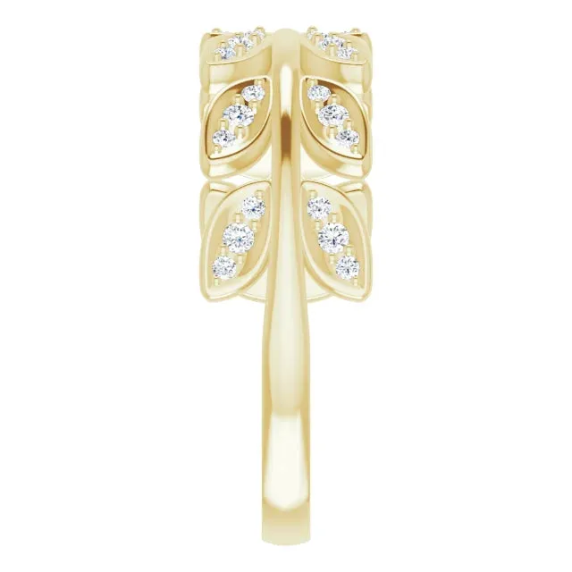 14K Yellow 1/4 CTW Natural Diamond Leaf Ring