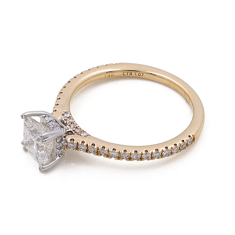 14K Yellow Gold Women's Contemporary Engagement Ring with 0.26Tw Round Diamonds