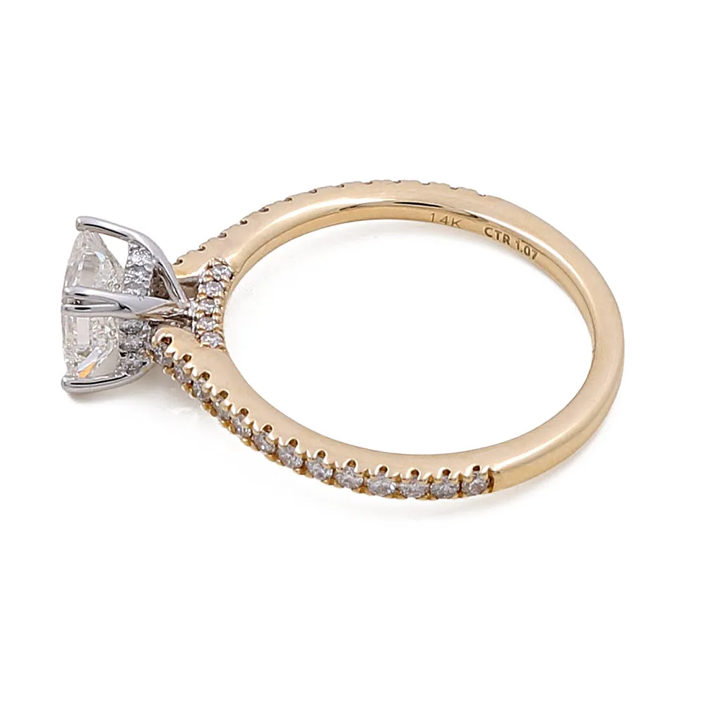 14K Yellow Gold Women's Contemporary Engagement Ring with 0.26Tw Round Diamonds