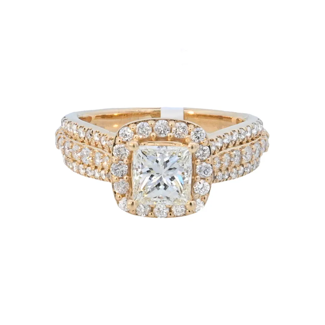 14K Yellow Princess Diamond 1.00Ct Halo Engagement Ring