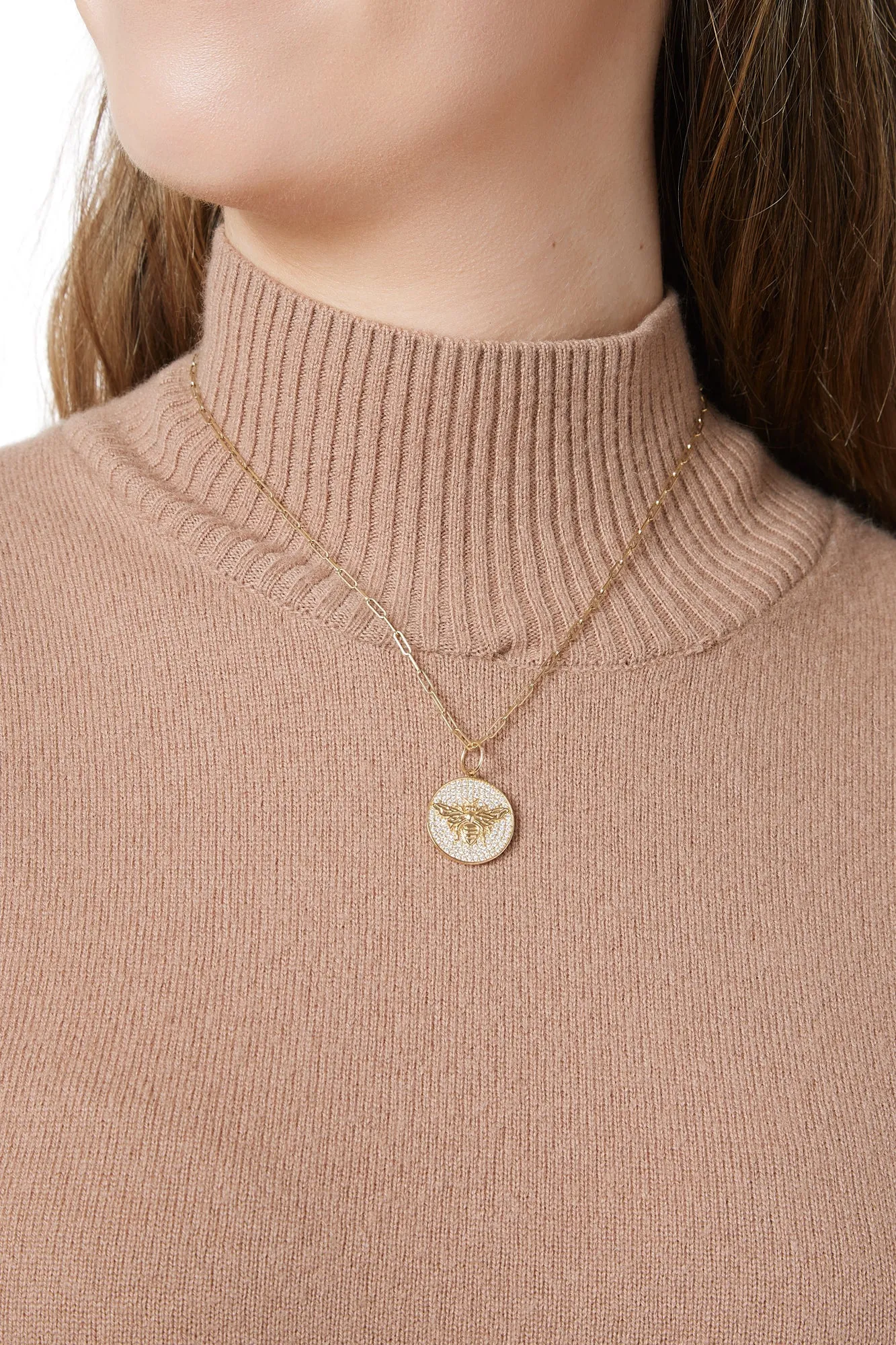14KY Diamond Pave Circle With Gold Bee Charm