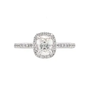 18K White Cushion Diamond 0.42Ct Halo Engagement Ring