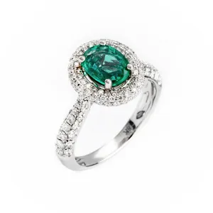 18K White Gold 1.20ct Emerald and Tdw. 0.88ct Diamond Engagement Ring - 20674021