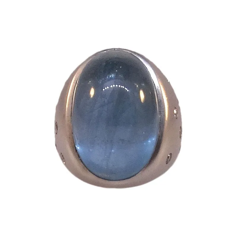18kt White Gold Cabochon Aquamarine and Diamond Ring
