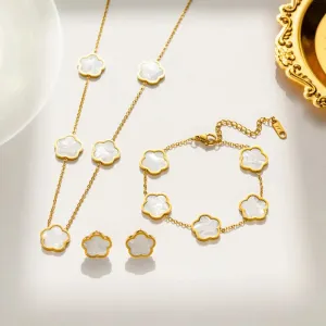 2 or 3Pc 18K Gold Plated Elegant Flower Design Stainless Steel Necklace, Earrings And Bracelet for Women