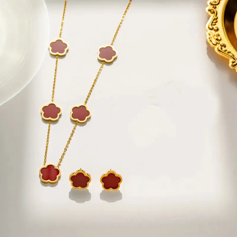 2 or 3Pc 18K Gold Plated Elegant Flower Design Stainless Steel Necklace, Earrings And Bracelet for Women