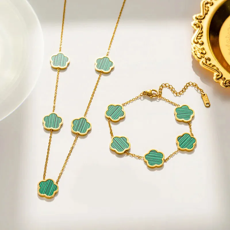 2 or 3Pc 18K Gold Plated Elegant Flower Design Stainless Steel Necklace, Earrings And Bracelet for Women