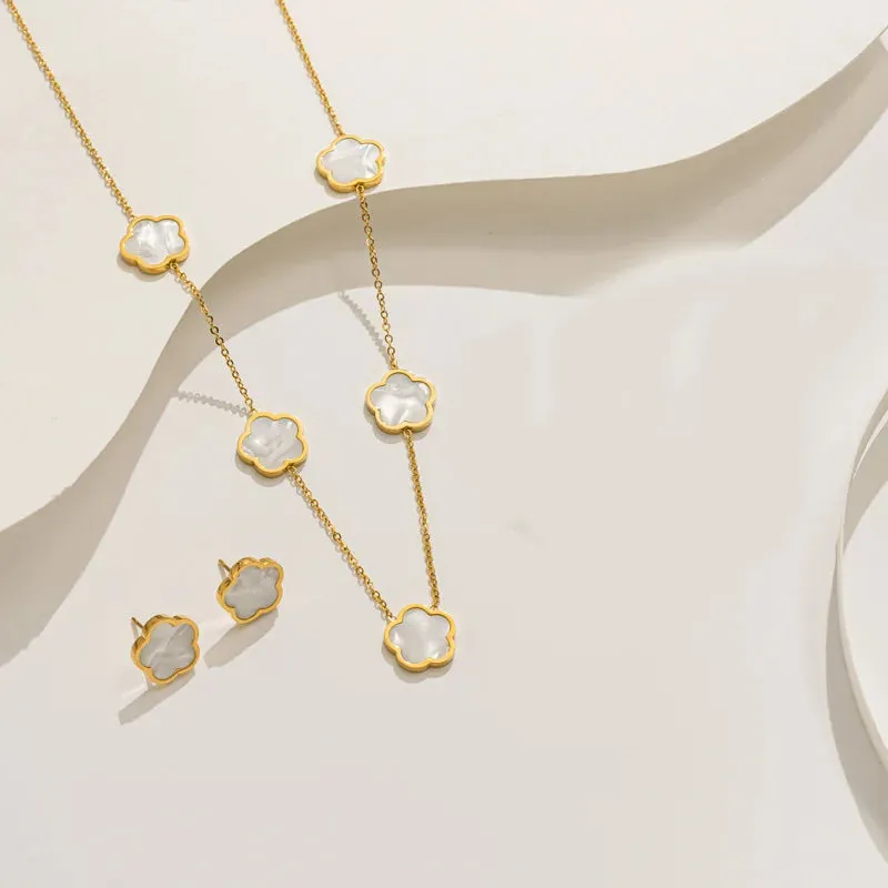2 or 3Pc 18K Gold Plated Elegant Flower Design Stainless Steel Necklace, Earrings And Bracelet for Women