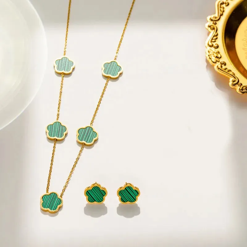 2 or 3Pc 18K Gold Plated Elegant Flower Design Stainless Steel Necklace, Earrings And Bracelet for Women