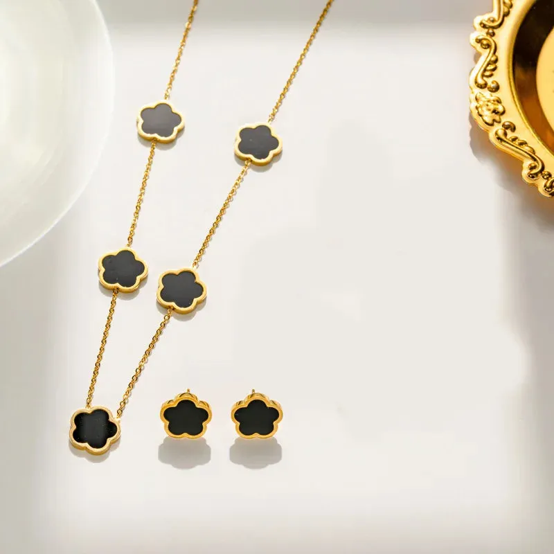2 or 3Pc 18K Gold Plated Elegant Flower Design Stainless Steel Necklace, Earrings And Bracelet for Women