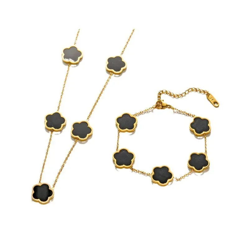 2 or 3Pc 18K Gold Plated Elegant Flower Design Stainless Steel Necklace, Earrings And Bracelet for Women