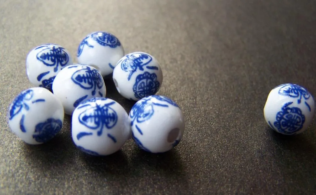 20 pcs Chinese Blue Ceramic Round Beads 10mm  A1864