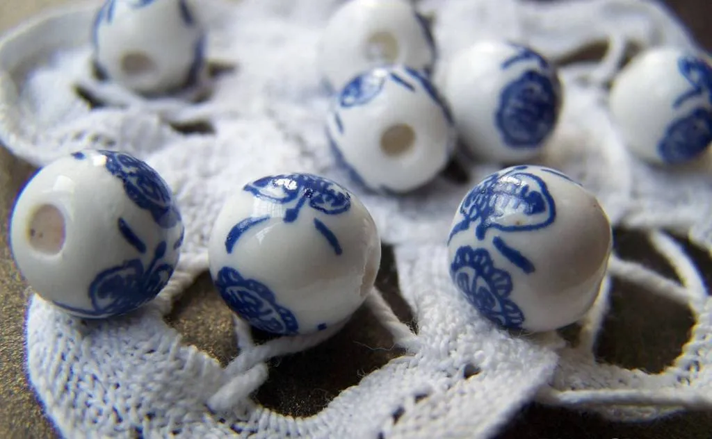 20 pcs Chinese Blue Ceramic Round Beads 10mm  A1864