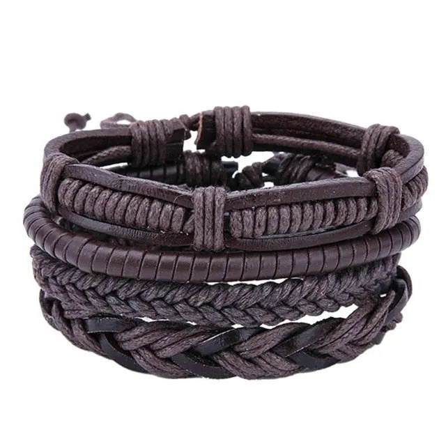2018 New Handmade Unisex Leather Bracelet Adjustable Multilayer Bead Bracelet Men/Women Bohemian Vintage Leather Charm Bracelet