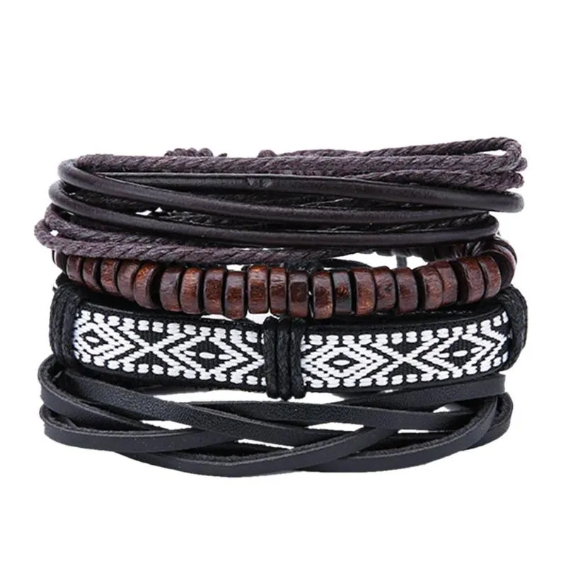 2018 New Handmade Unisex Leather Bracelet Adjustable Multilayer Bead Bracelet Men/Women Bohemian Vintage Leather Charm Bracelet