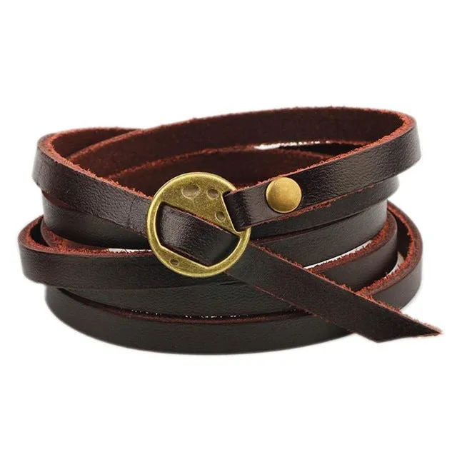 2018 New Handmade Unisex Leather Bracelet Adjustable Multilayer Bead Bracelet Men/Women Bohemian Vintage Leather Charm Bracelet