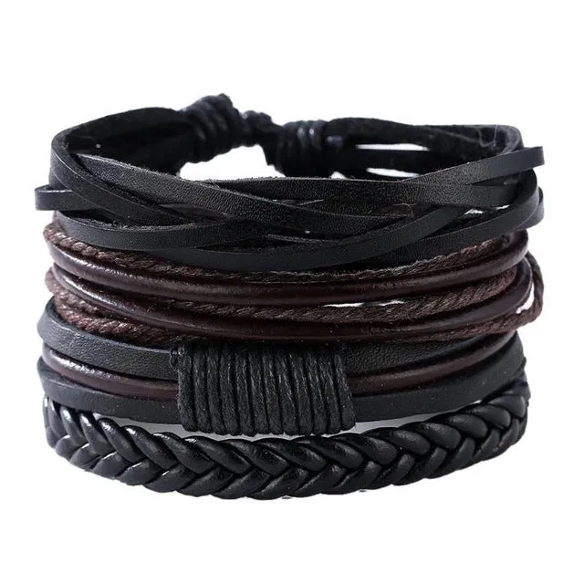 2018 New Handmade Unisex Leather Bracelet Adjustable Multilayer Bead Bracelet Men/Women Bohemian Vintage Leather Charm Bracelet