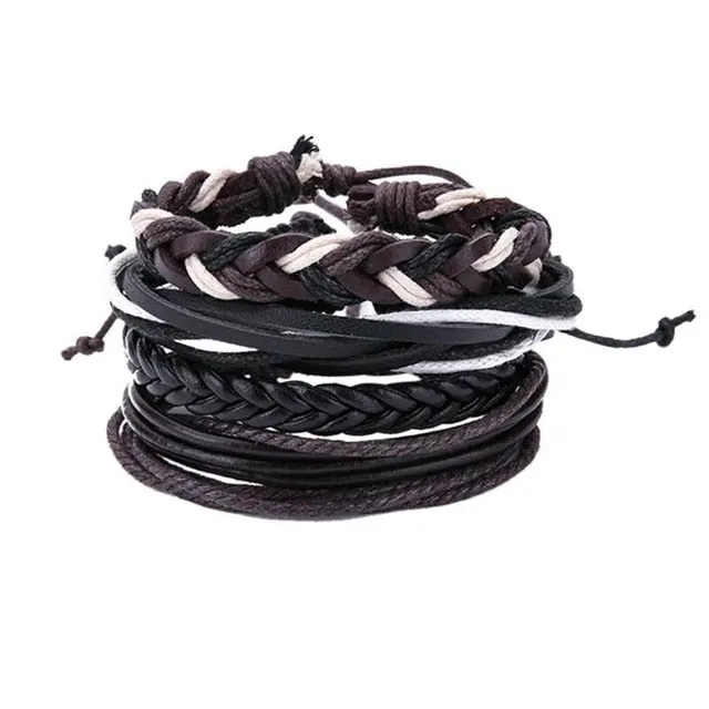 2018 New Handmade Unisex Leather Bracelet Adjustable Multilayer Bead Bracelet Men/Women Bohemian Vintage Leather Charm Bracelet