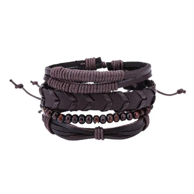 2018 New Handmade Unisex Leather Bracelet Adjustable Multilayer Bead Bracelet Men/Women Bohemian Vintage Leather Charm Bracelet