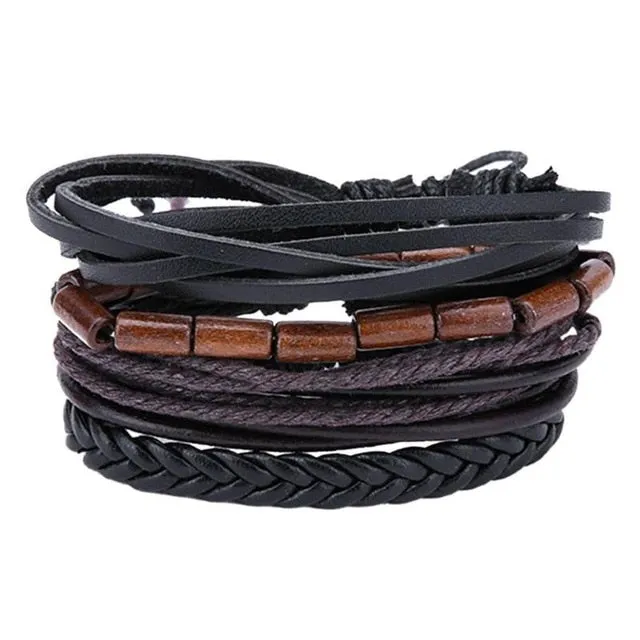 2018 New Handmade Unisex Leather Bracelet Adjustable Multilayer Bead Bracelet Men/Women Bohemian Vintage Leather Charm Bracelet