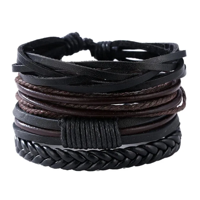 2018 New Handmade Unisex Leather Bracelet Adjustable Multilayer Bead Bracelet Men/Women Bohemian Vintage Leather Charm Bracelet