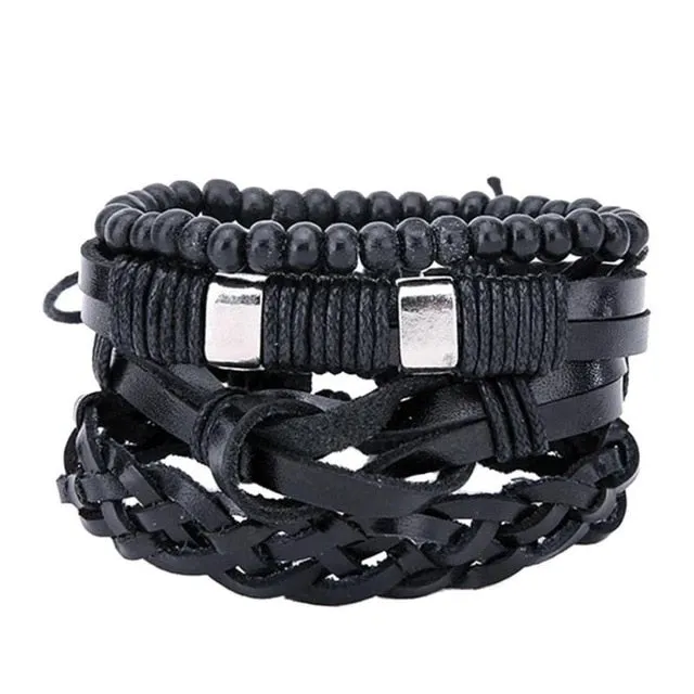 2018 New Handmade Unisex Leather Bracelet Adjustable Multilayer Bead Bracelet Men/Women Bohemian Vintage Leather Charm Bracelet