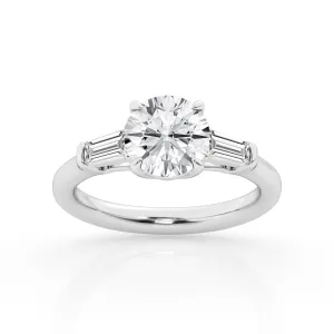 3 Stone Ring with Center Round Lab Diamond with Tapper by Mercury Rings