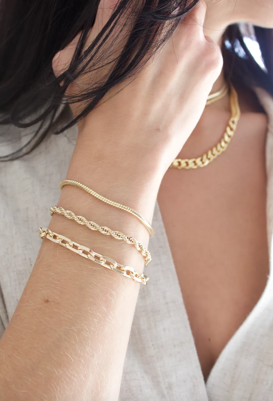 3mm Gold Rope Chain Bracelet (I42)