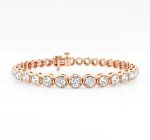 8.00 Carat tw Beautiful Rose Gold Round Brilliant Cut Shiny Diamond Ladies Tennis Bracelet.Secure Double Clasp.