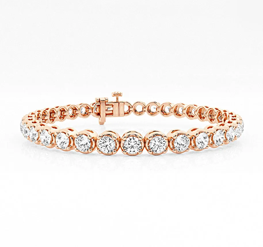 8.00 Carat tw Beautiful Rose Gold Round Brilliant Cut Shiny Diamond Ladies Tennis Bracelet.Secure Double Clasp.