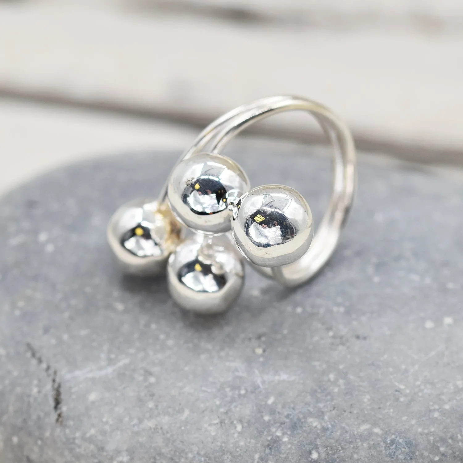 925 Silver open statement ball ring