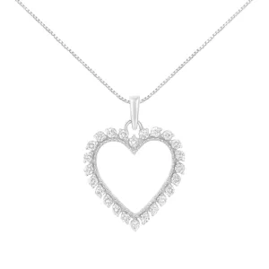 .925 Sterling Silver 1/2 Cttw Prong Set Diamond Encrusted Open Heart 18" Inch Pendant Necklace (I-J Color, I1-I2 Clarity)