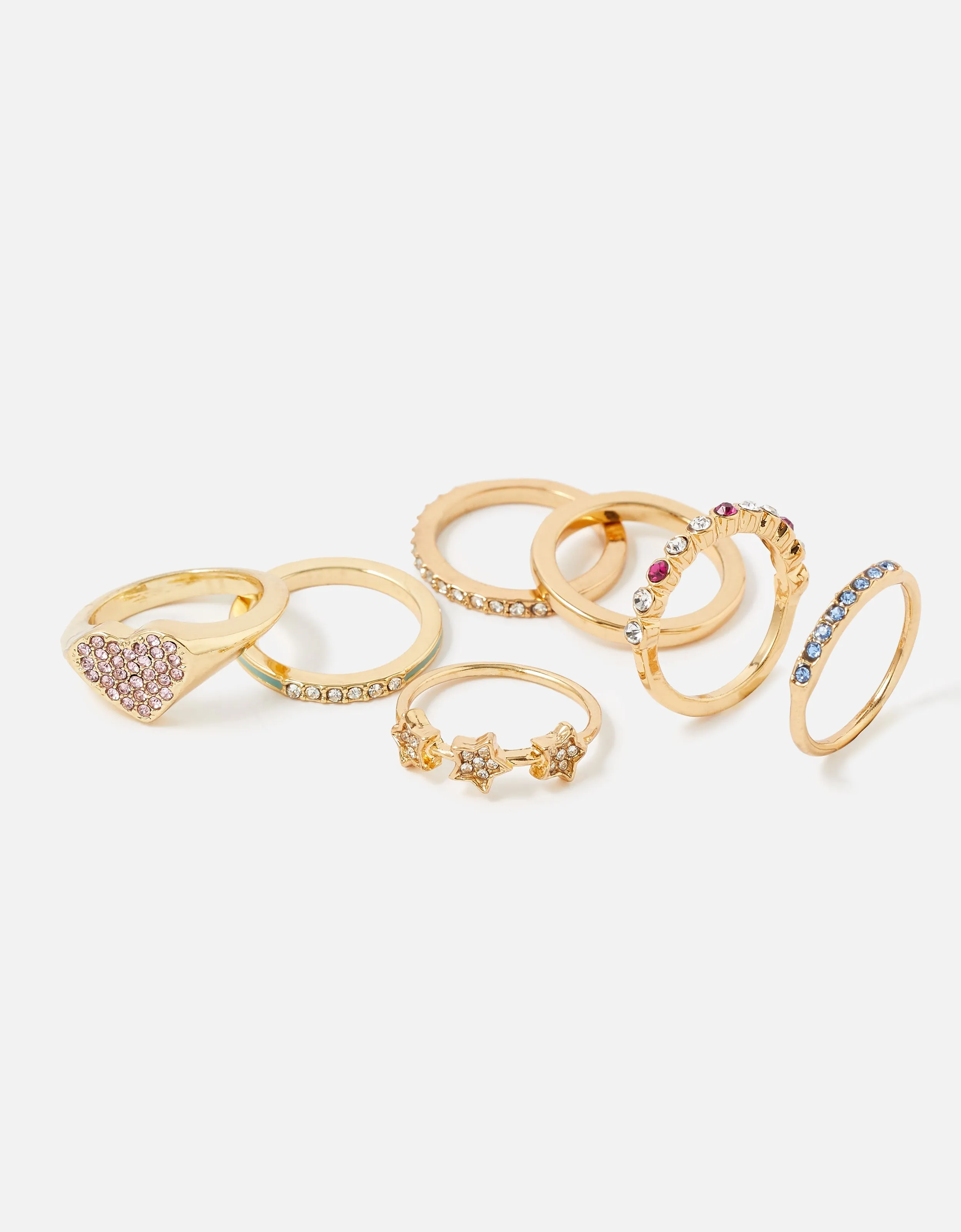 Accessorize London Women's Feel Good Pack Of 7 Crystal & Enamel Rings Medium