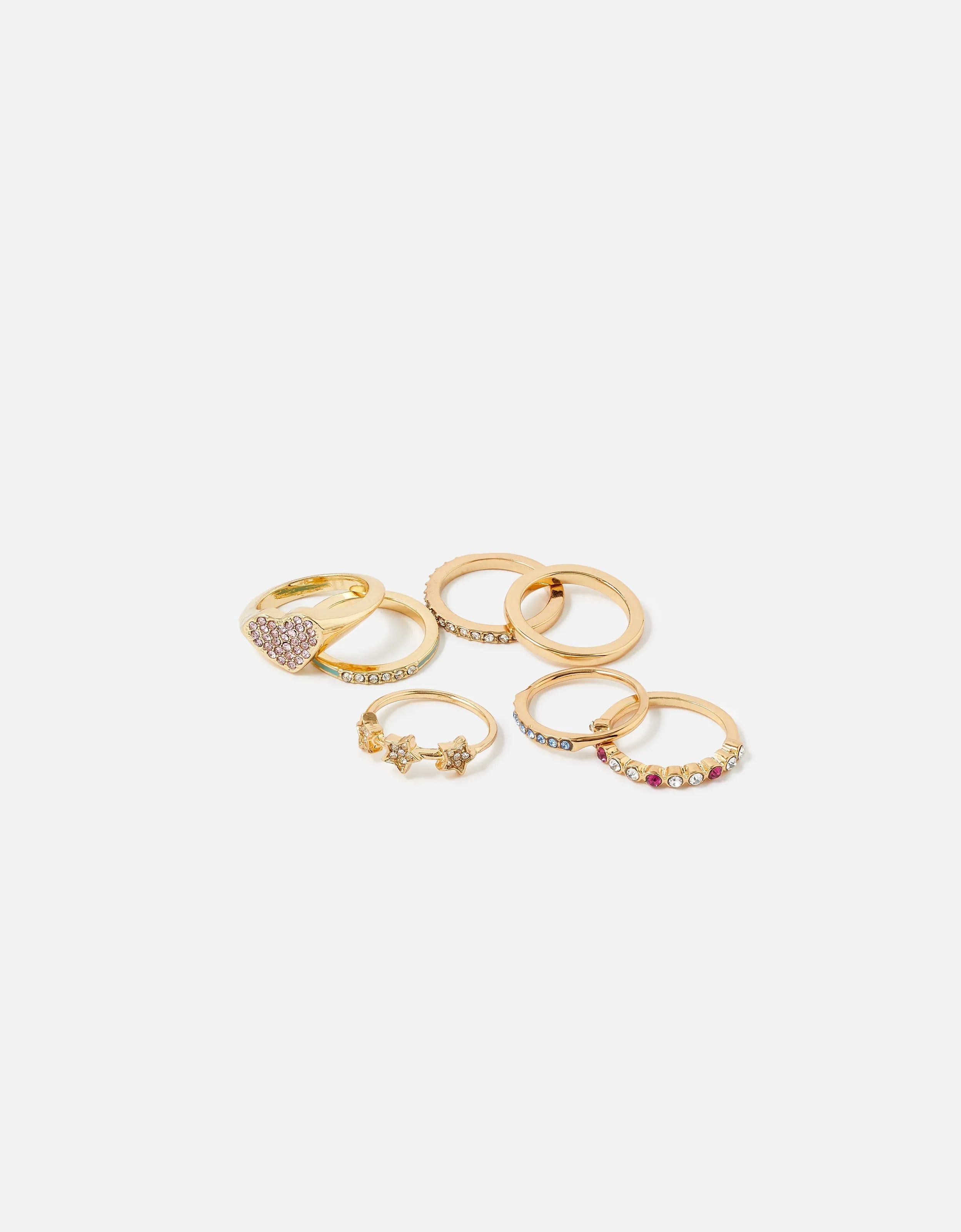 Accessorize London Women's Feel Good Pack Of 7 Crystal & Enamel Rings Medium