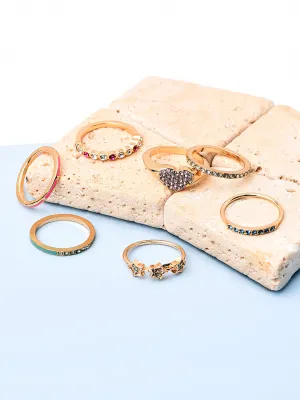 Accessorize London Women's Feel Good Pack Of 7 Crystal & Enamel Rings Medium