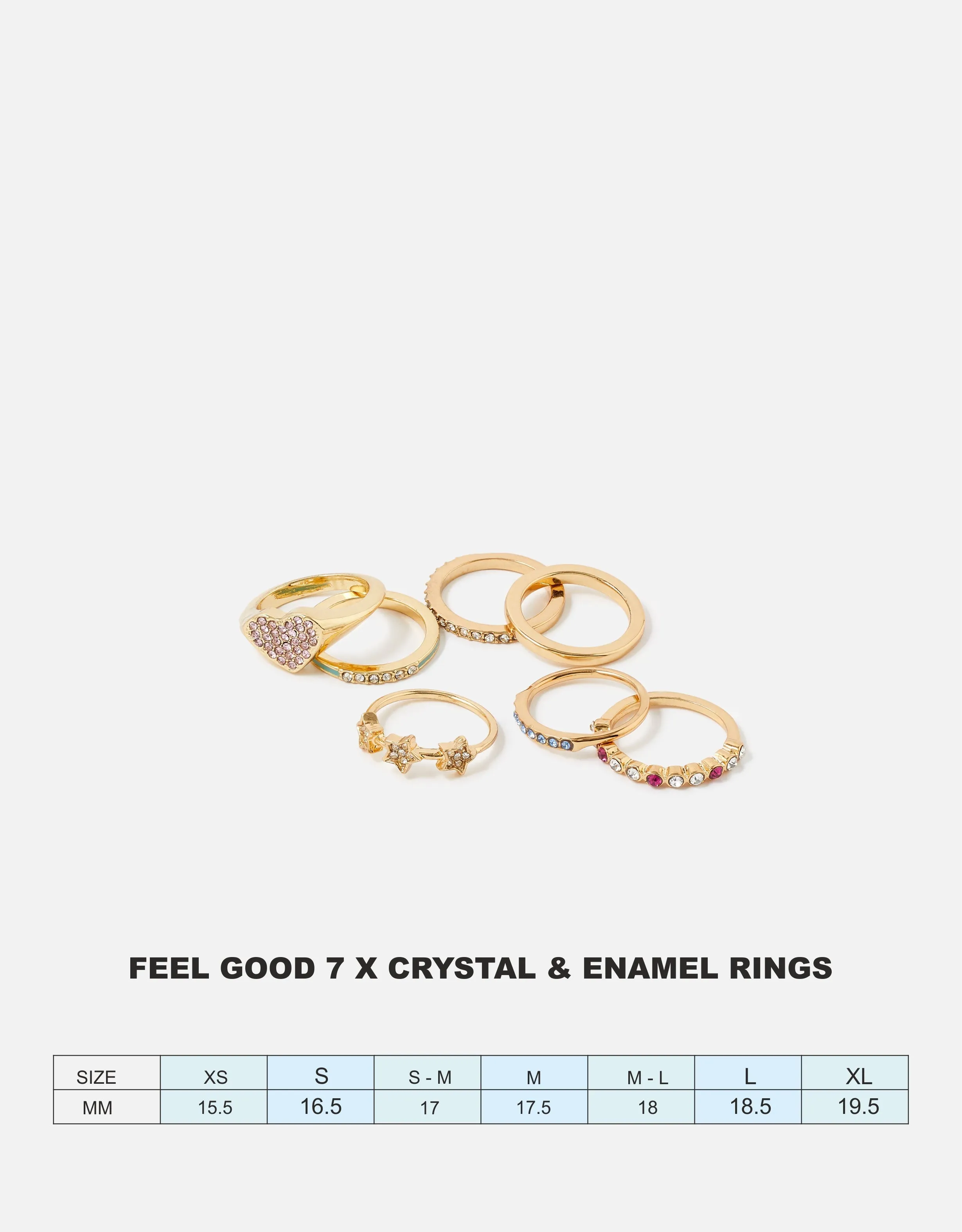 Accessorize London Women's Feel Good Pack Of 7 Crystal & Enamel Rings Medium