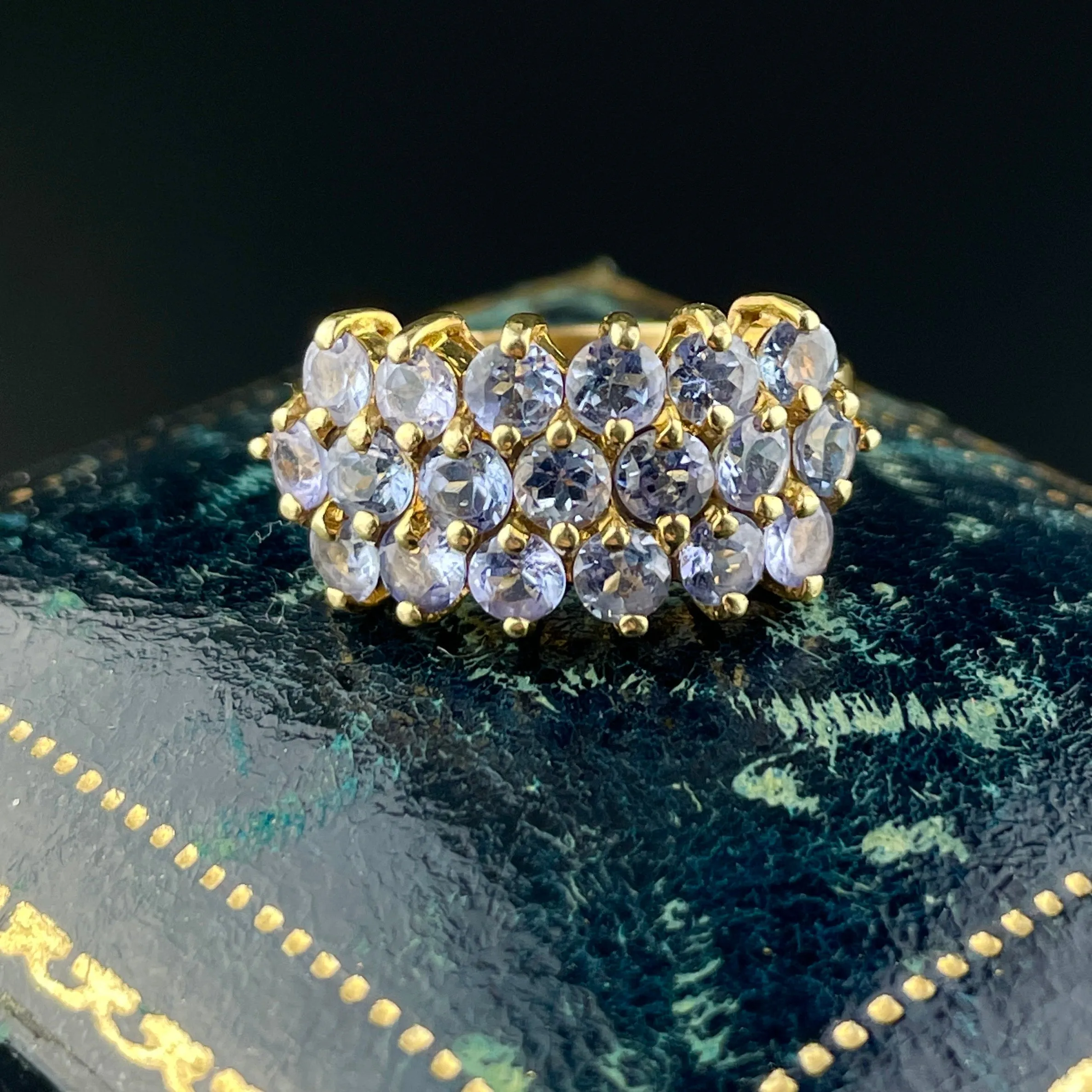 Art Deco 10K Gold Tanzanite Half Eternity Stacking Ring, Sz 5 1/2