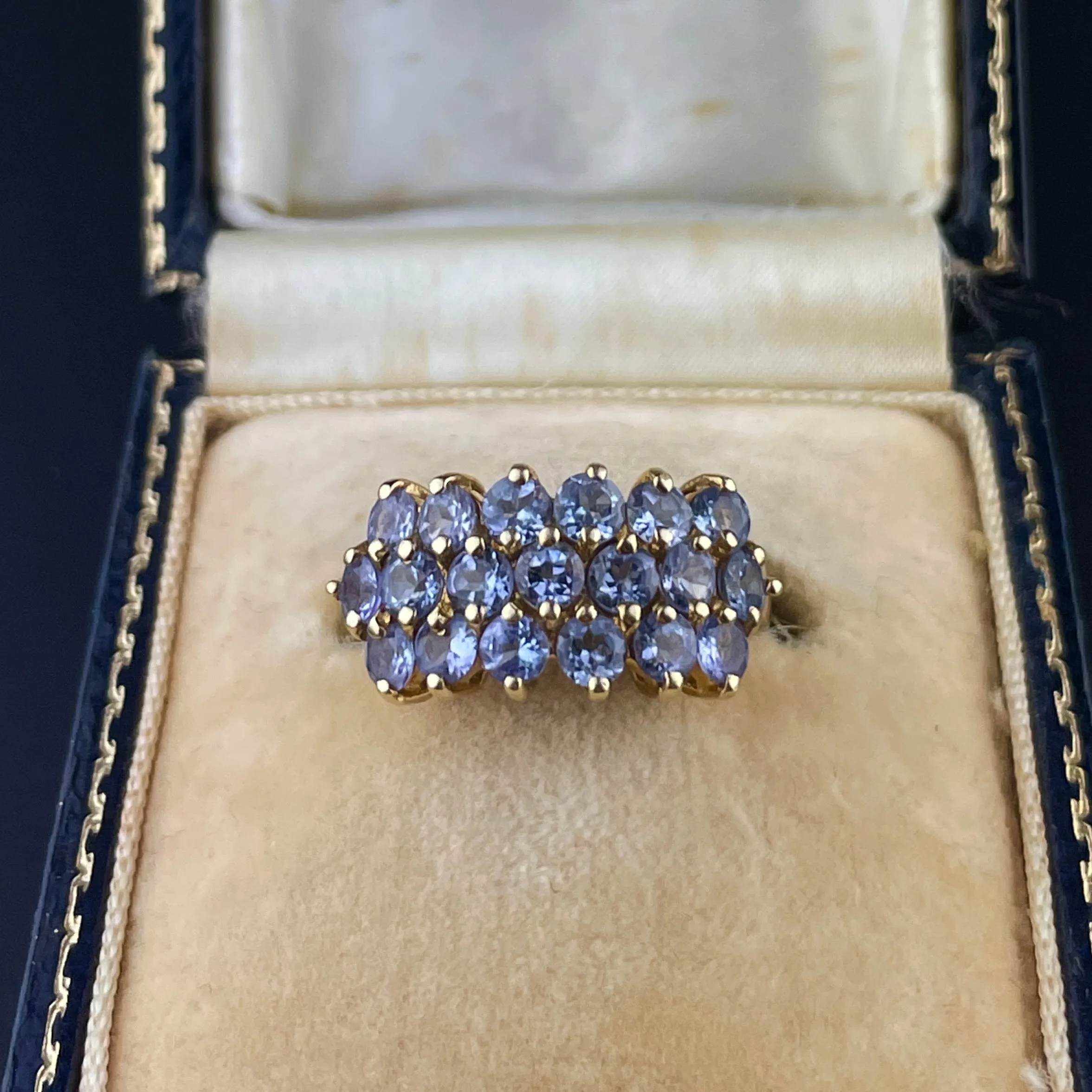 Art Deco 10K Gold Tanzanite Half Eternity Stacking Ring, Sz 5 1/2