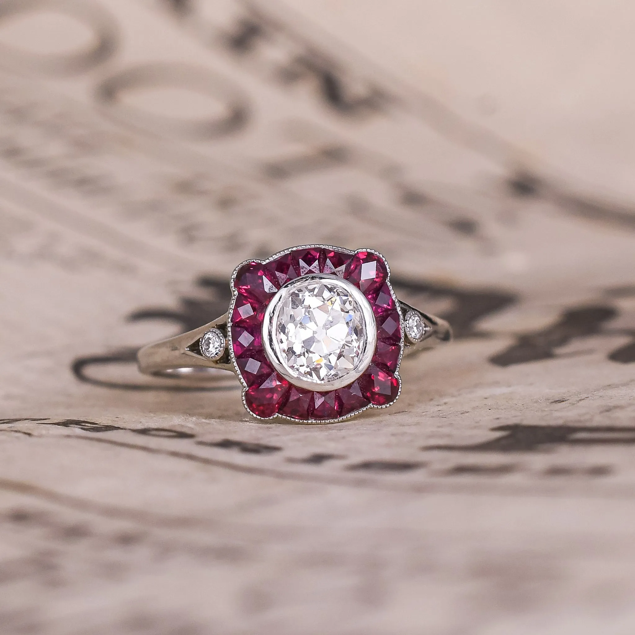 Art Deco Diamond & Ruby Target Ring