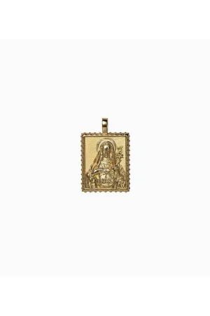 Awe Inspired Mother Mary Tablet Necklace in Gold