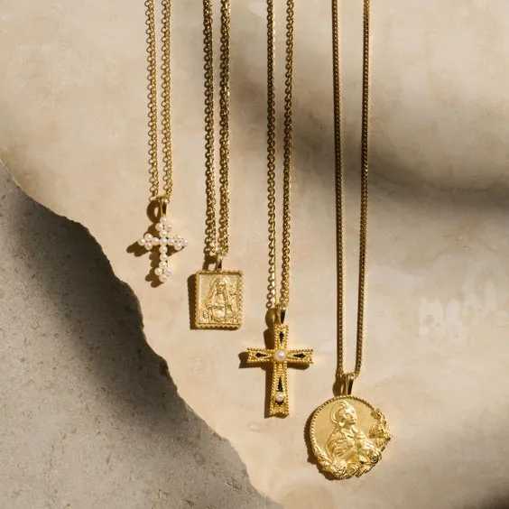 Awe Inspired Mother Mary Tablet Necklace in Gold