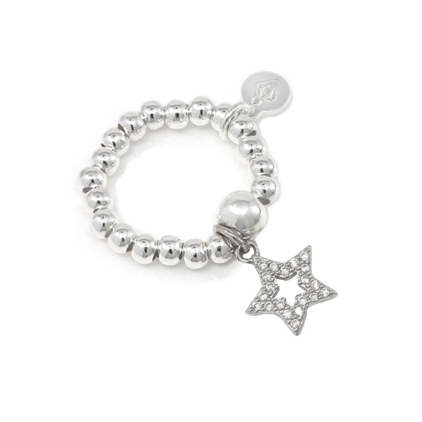 Ball Ring with CZ Star Charm - Sterling Silver