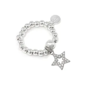 Ball Ring with CZ Star Charm - Sterling Silver