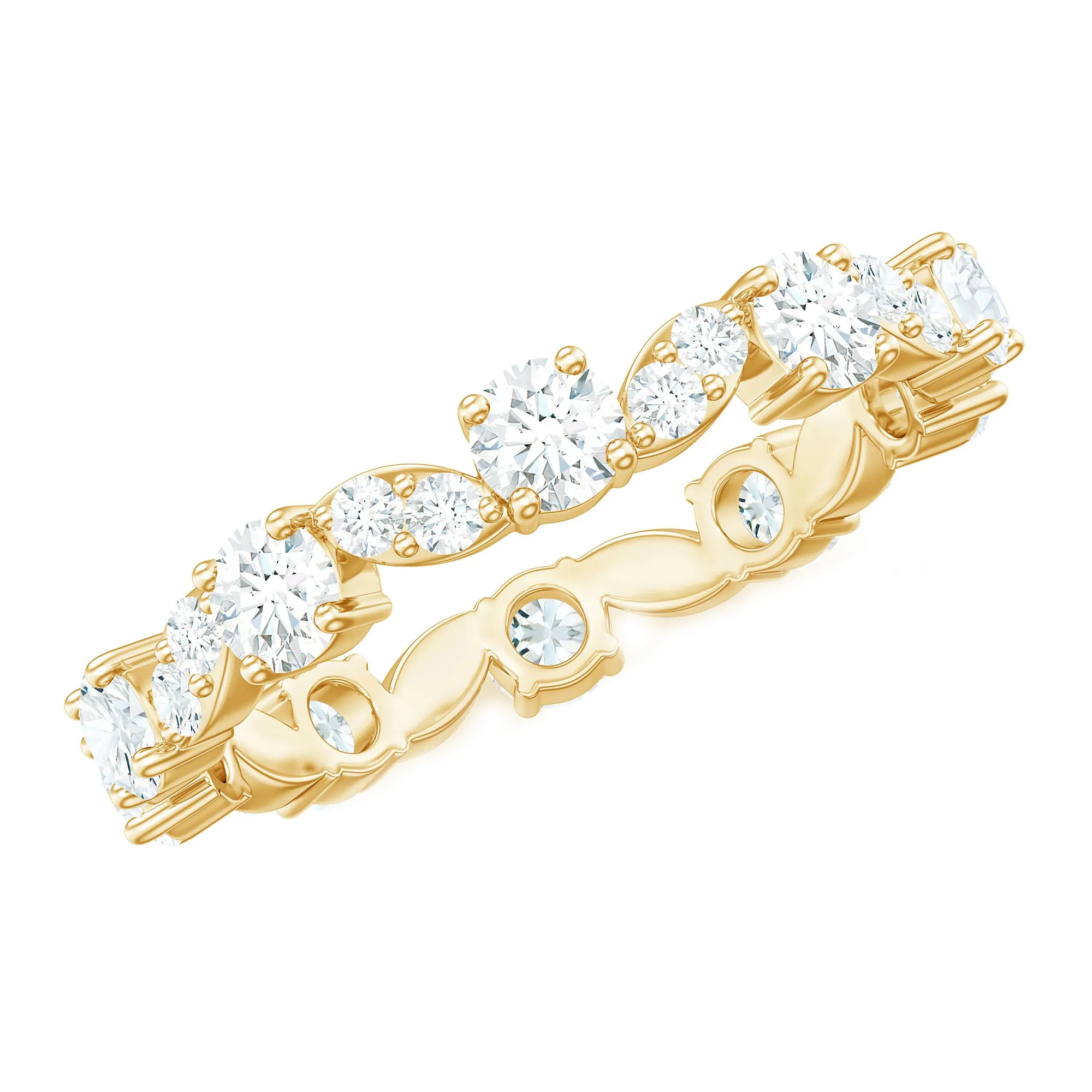 Certified Moissanite Eternity Wedding Band Ring in Prong Setting