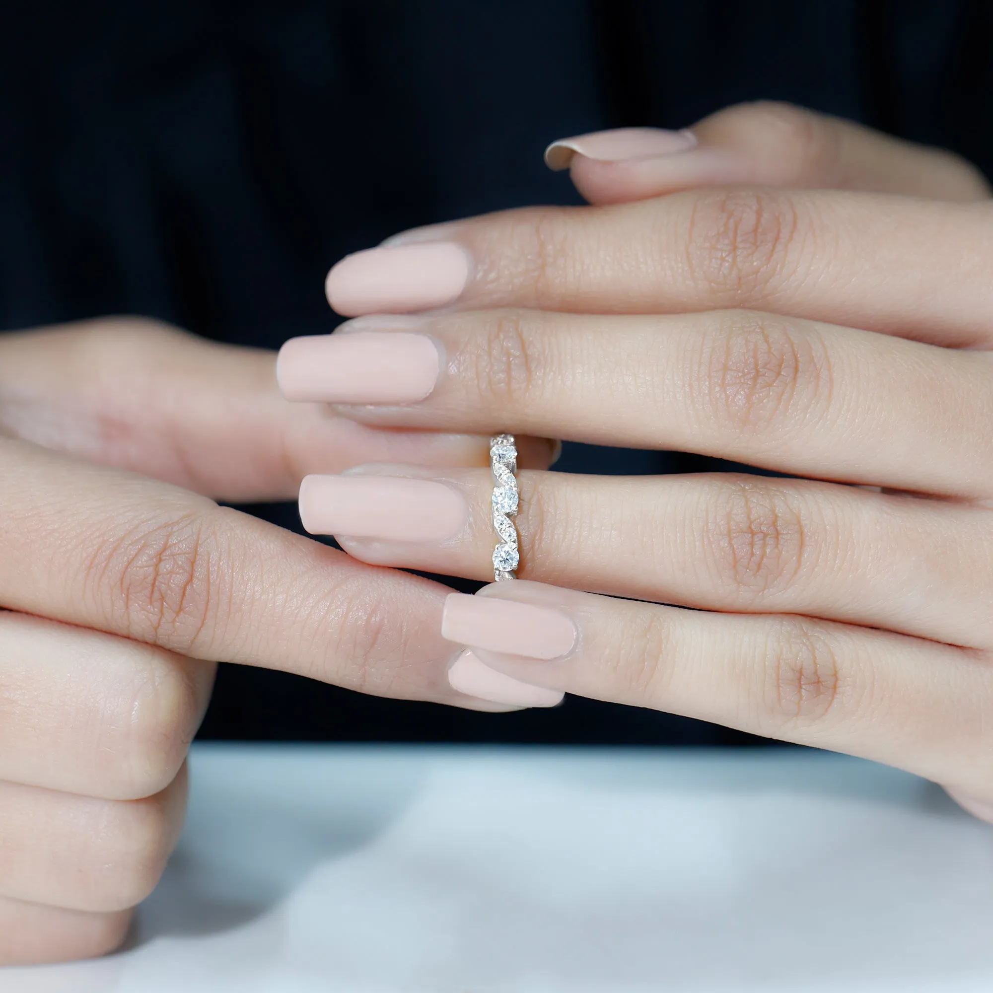 Certified Moissanite Eternity Wedding Band Ring in Prong Setting