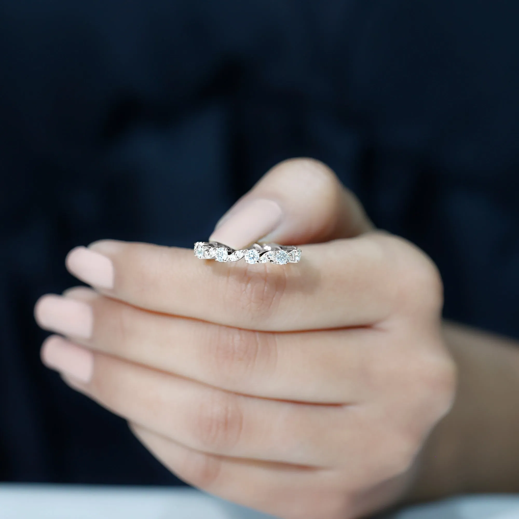 Certified Moissanite Eternity Wedding Band Ring in Prong Setting