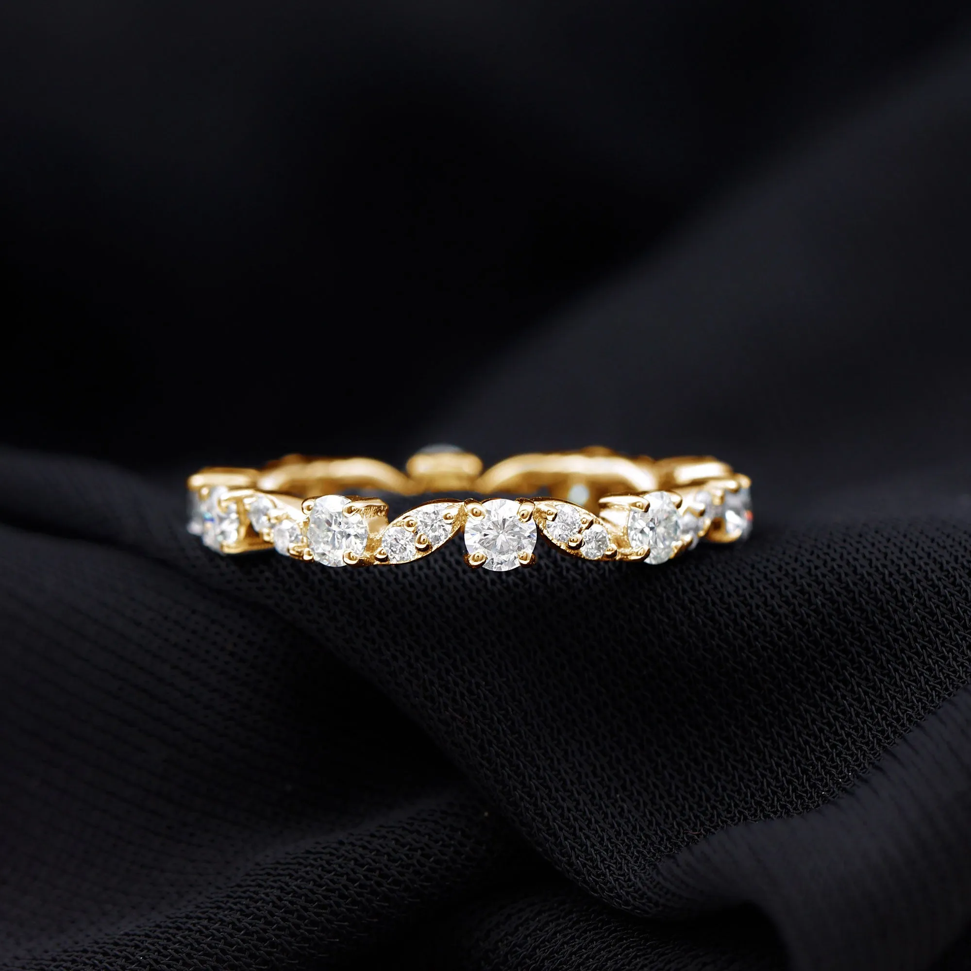 Certified Moissanite Eternity Wedding Band Ring in Prong Setting